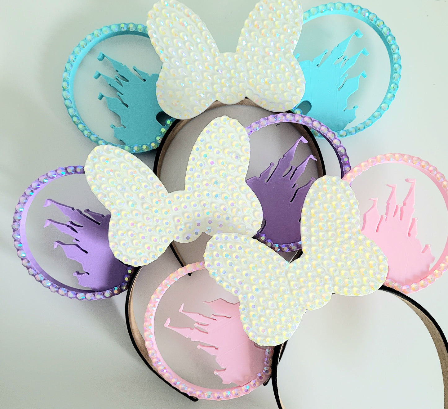 3D Iridescent Rhinestone Sparkle Crystal Castle Bow Ears, Kingdom Mouse Ear Headband