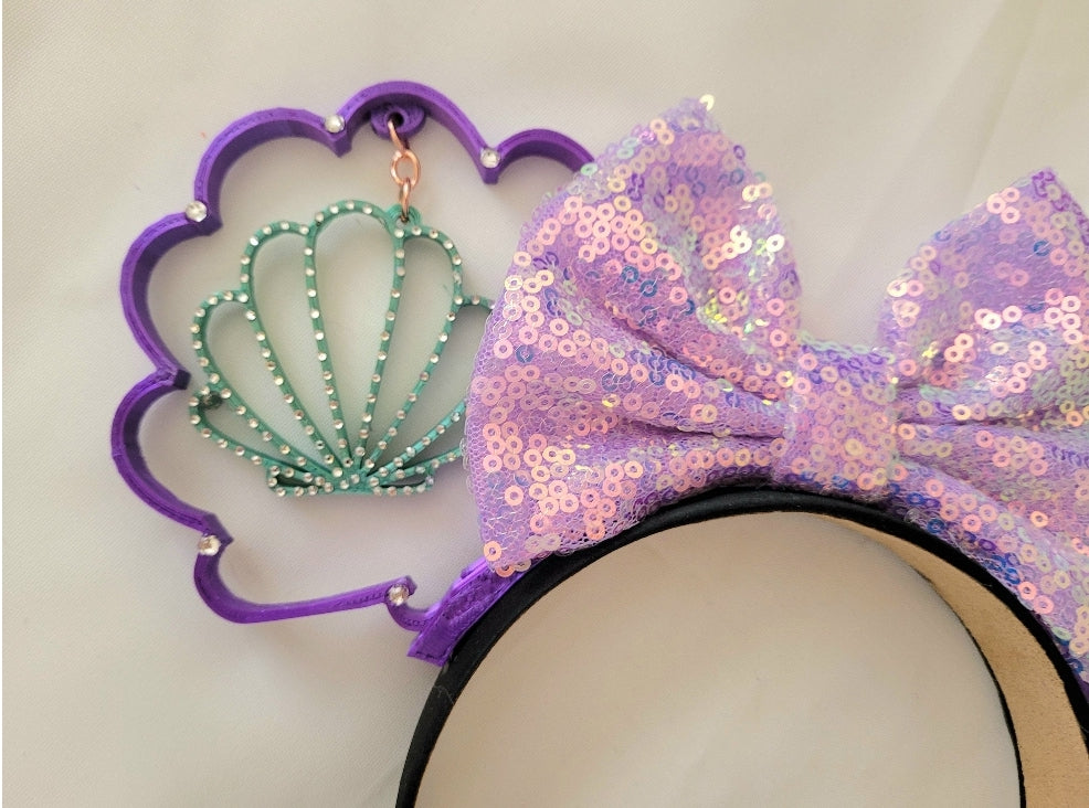 Rhinestone Dangling Mermaid Shell Ears, 3D Printed Mouse Ears