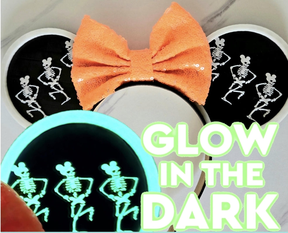 Neon Glow Skeleton Dance Ears, 3D Printed Mouse Skeleton Glow in the Dark Halloween Party Ears