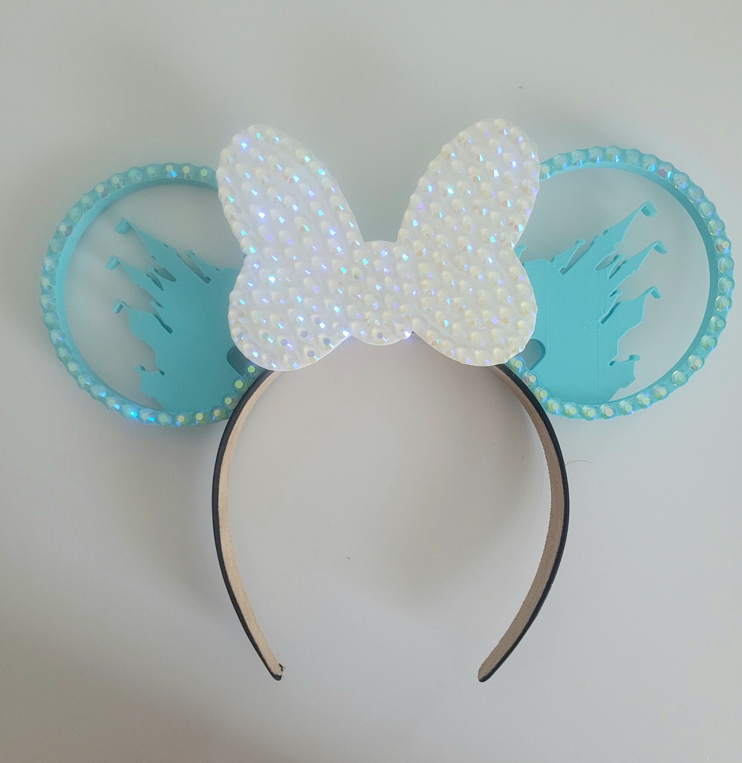 3D Iridescent Rhinestone Sparkle Crystal Castle Bow Ears, Kingdom Mouse Ear Headband