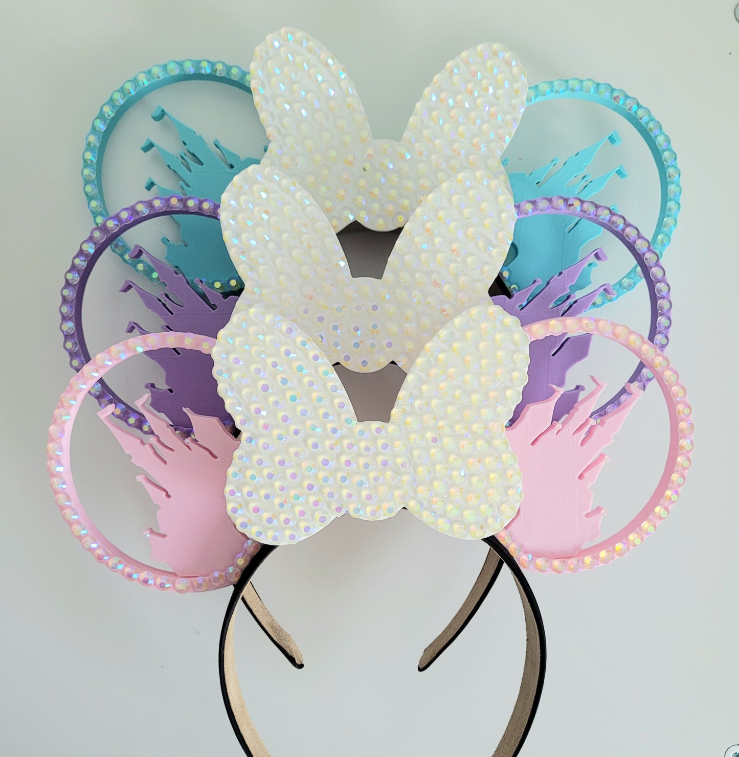 3D Iridescent Rhinestone Sparkle Crystal Castle Bow Ears, Kingdom Mouse Ear Headband