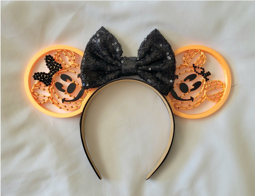 Rhinestone Mouse Pumpkin Pair Ears, 3D Printed Halloween Ears