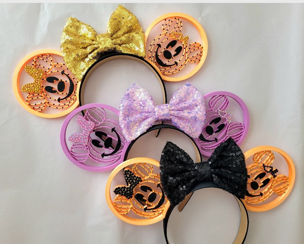 Rhinestone Mouse Pumpkin Pair Ears, 3D Printed Halloween Ears