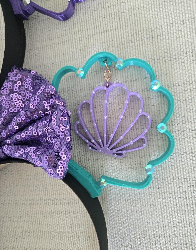 Rhinestone Dangling Mermaid Shell Ears, 3D Printed Mouse Ears
