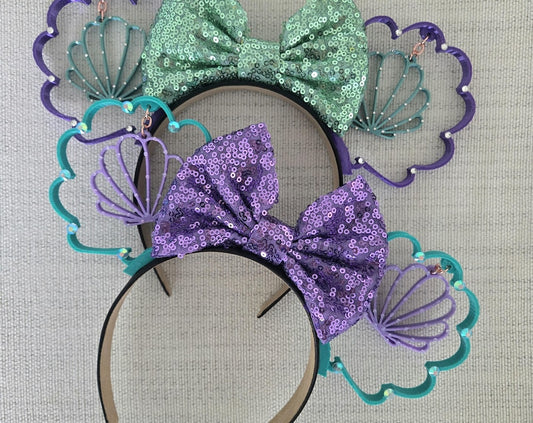 Rhinestone Dangling Mermaid Shell Ears, 3D Printed Mouse Ears