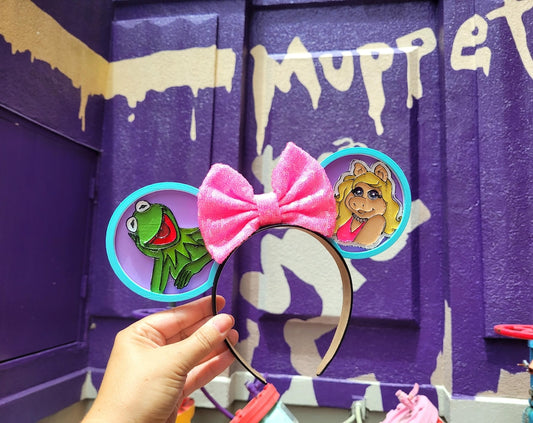 Retro Kermit and Piggy Muppet Vision Forever Ears, 3D Printed Miss Piggy Muppets Mouse Ears