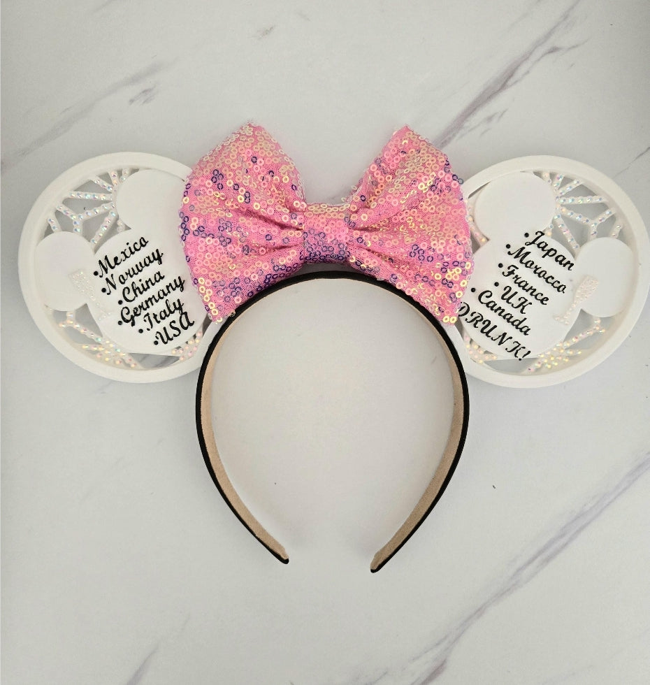 Drinking Around the World Epcot Countries Ears, 3D Sparkling Printed World Showcase Mouse Ears