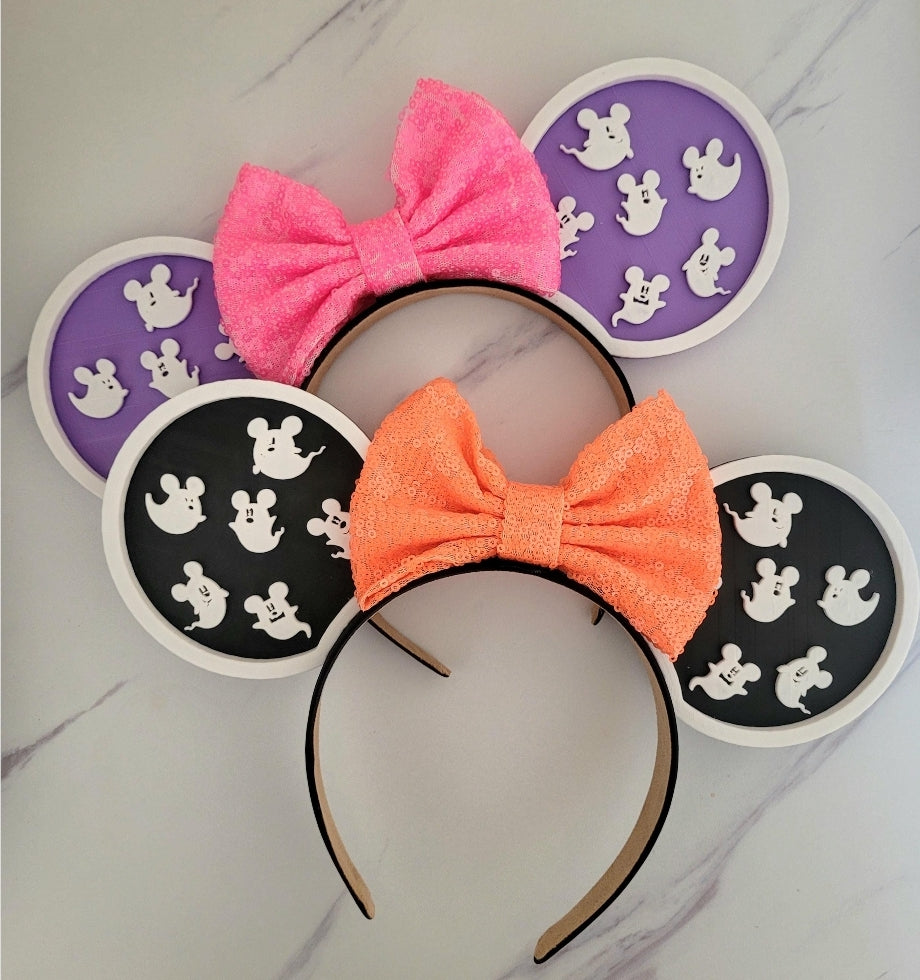 All Happy Haunts Halloween Not So Scary Ghouls, 3D Printed BOO! Ghost Mouse Ears Glow-In-The-Dark Headband