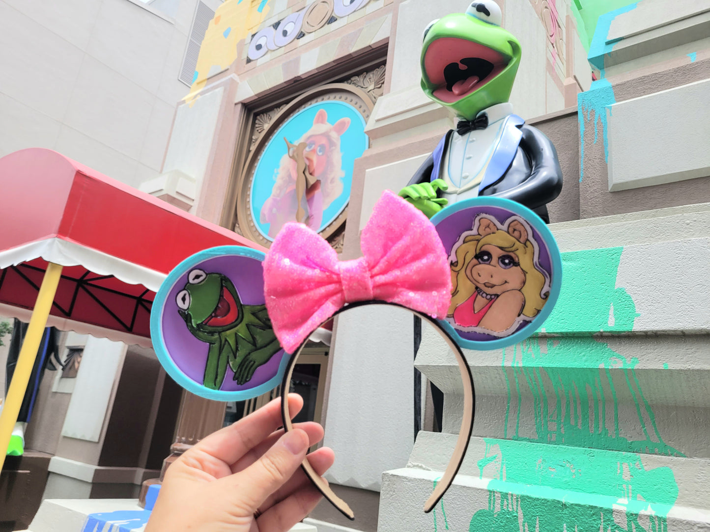 Retro Kermit and Piggy Muppet Vision Forever Ears, 3D Printed Miss Piggy Muppets Mouse Ears