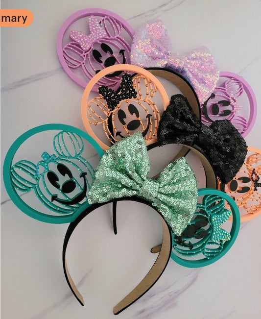 Rhinestone Mouse Pumpkin Pair Ears, 3D Printed Halloween Ears