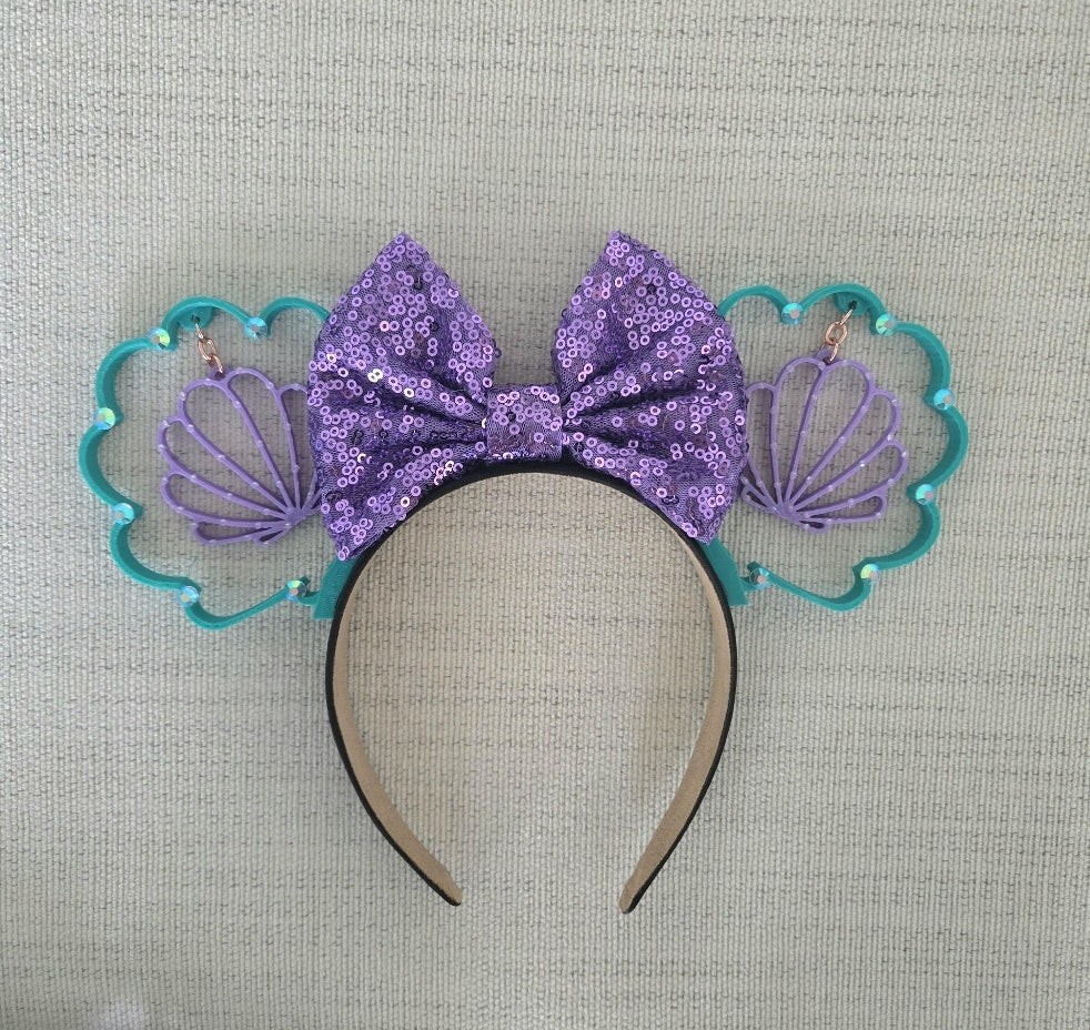 Rhinestone Dangling Mermaid Shell Ears, 3D Printed Mouse Ears