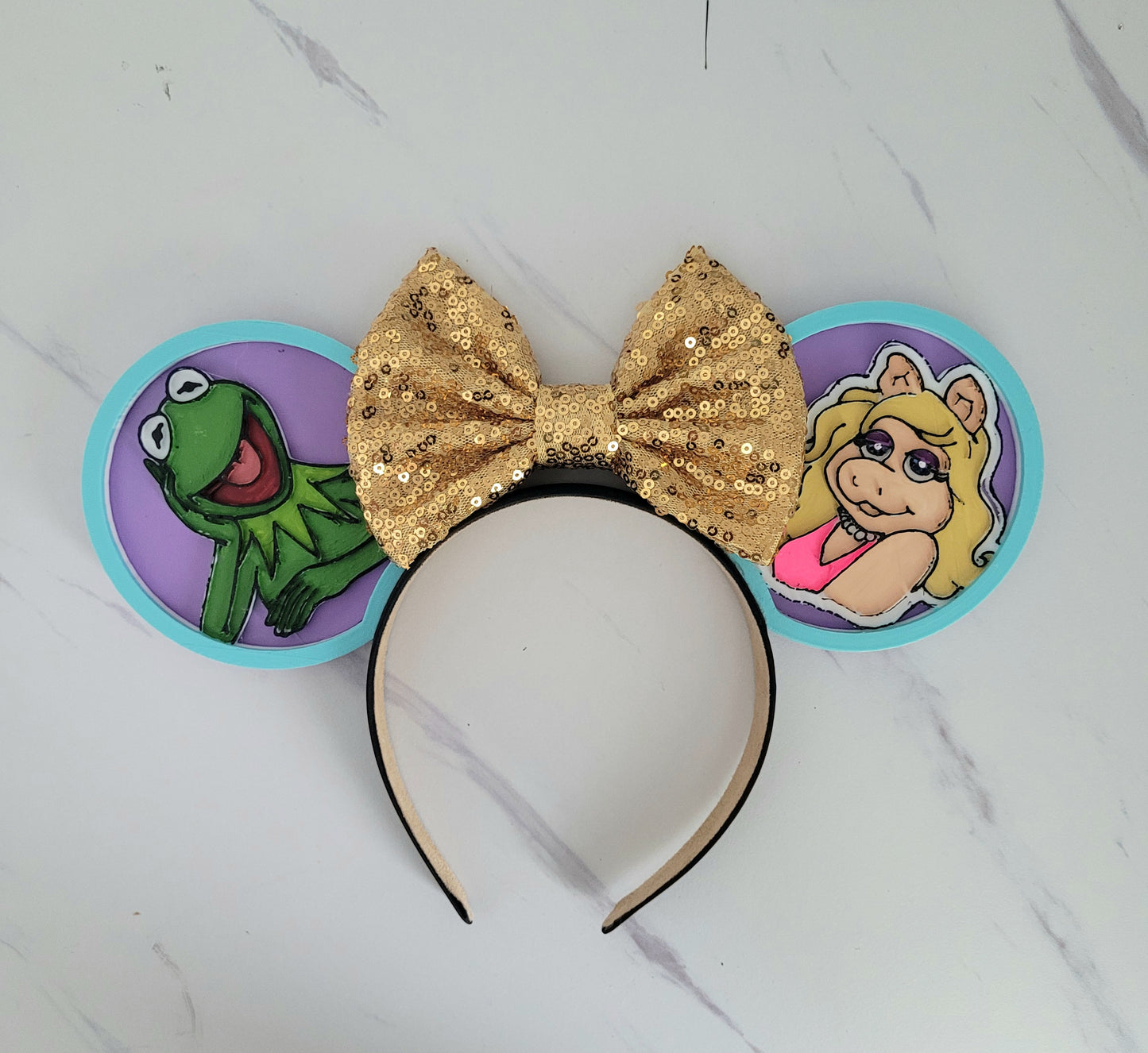 Retro Kermit and Piggy Muppet Vision Forever Ears, 3D Printed Miss Piggy Muppets Mouse Ears