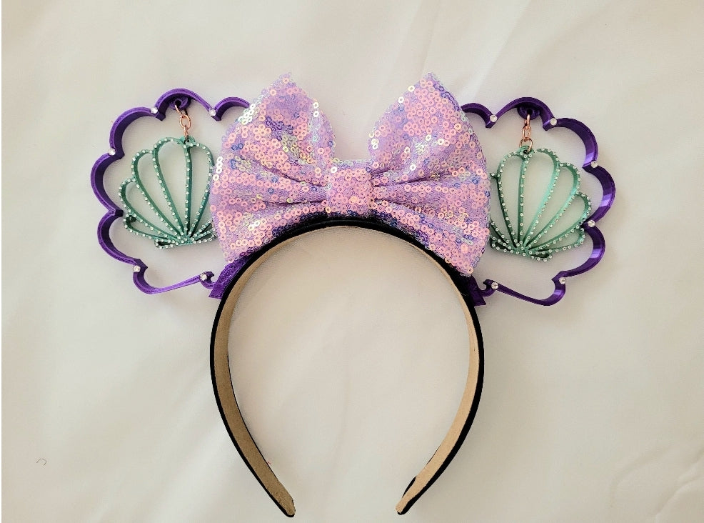 Rhinestone Dangling Mermaid Shell Ears, 3D Printed Mouse Ears