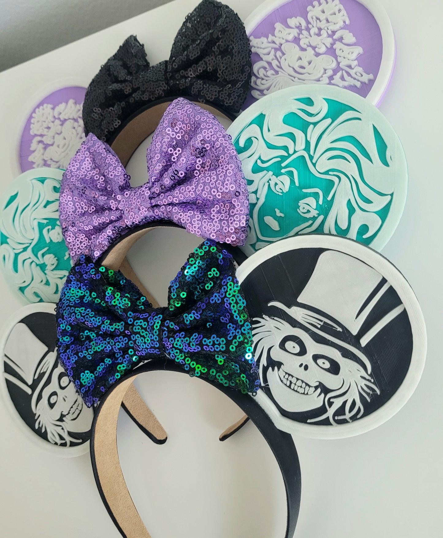 Glow-in-the-Dark Hatbox Ghost Ears, 3D Printed Haunted Mansion Halloween Mouse Ears