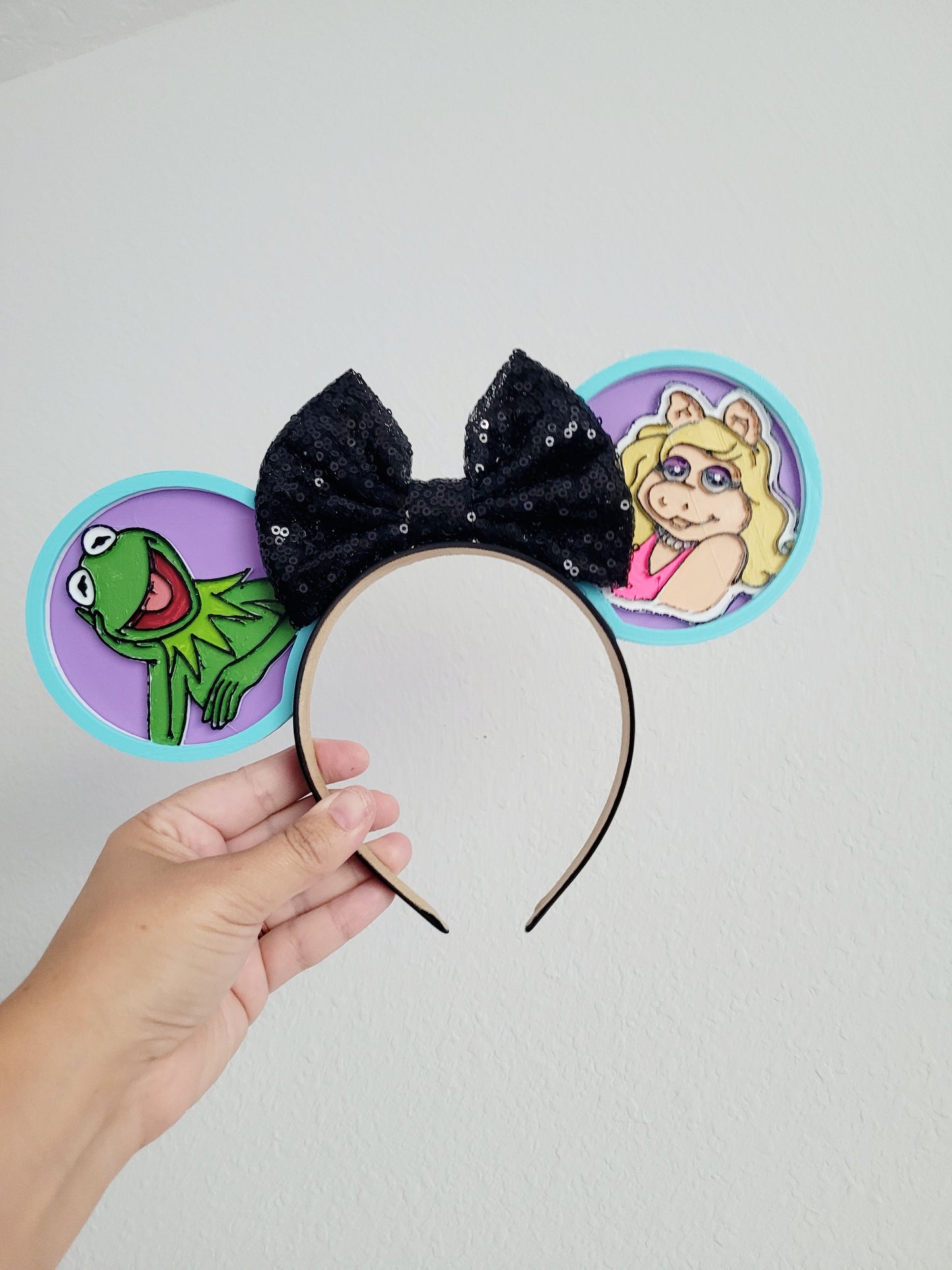 Retro Kermit and Piggy Muppet Vision Forever Ears, 3D Printed Miss Piggy Muppets Mouse Ears