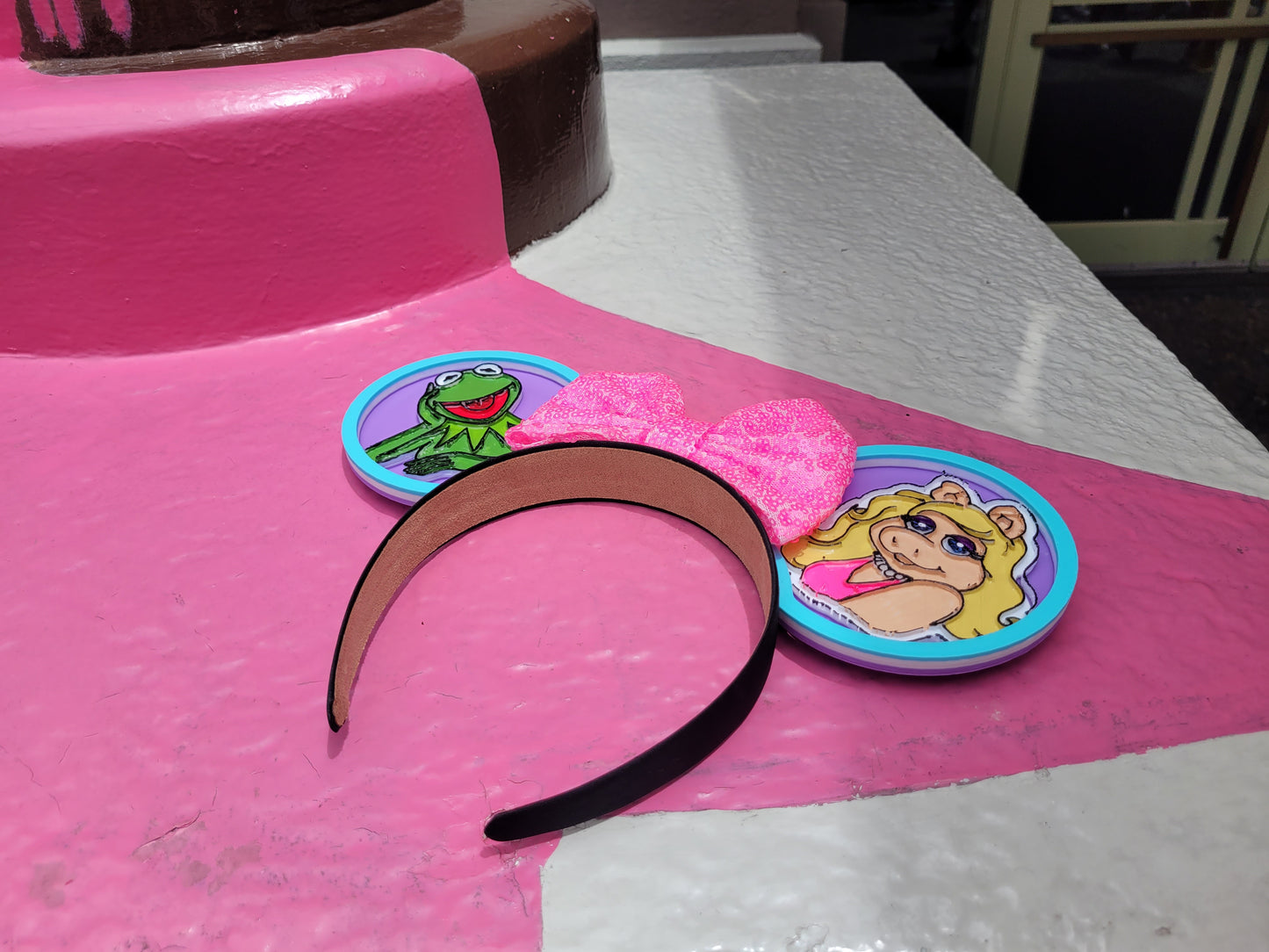 Retro Kermit and Piggy Muppet Vision Forever Ears, 3D Printed Miss Piggy Muppets Mouse Ears