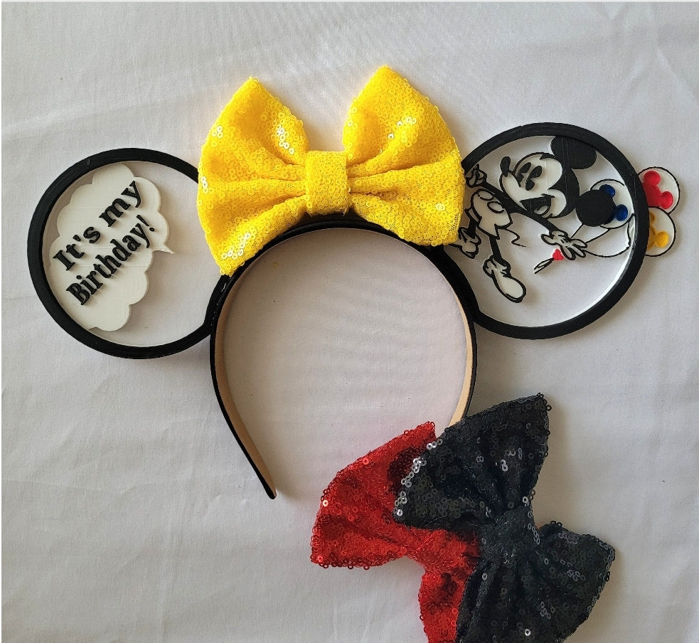 Comic Classic Mouse Birthday Ears, 3D Printed Retro Balloon Mouse Ears