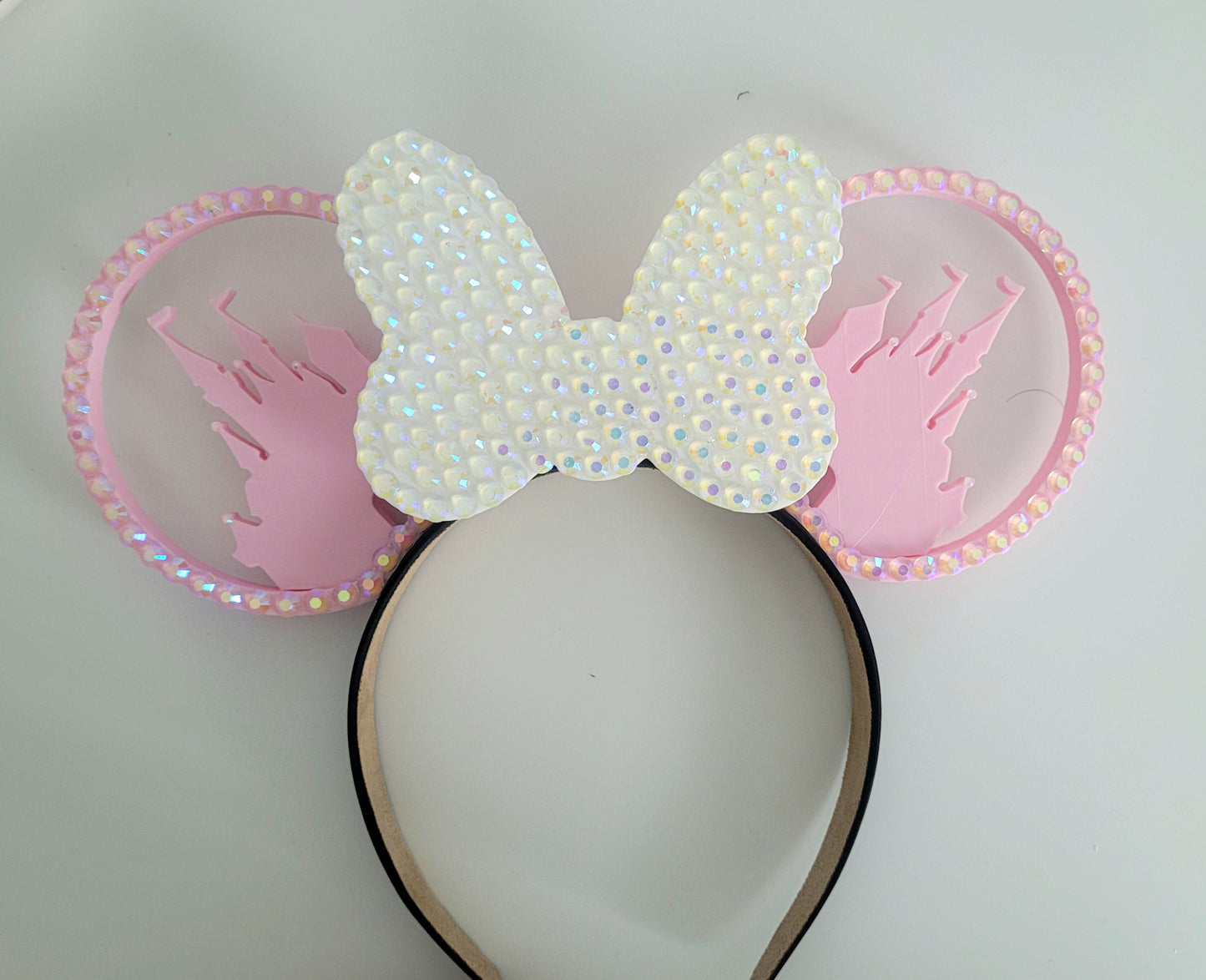 3D Iridescent Rhinestone Sparkle Crystal Castle Bow Ears, Kingdom Mouse Ear Headband