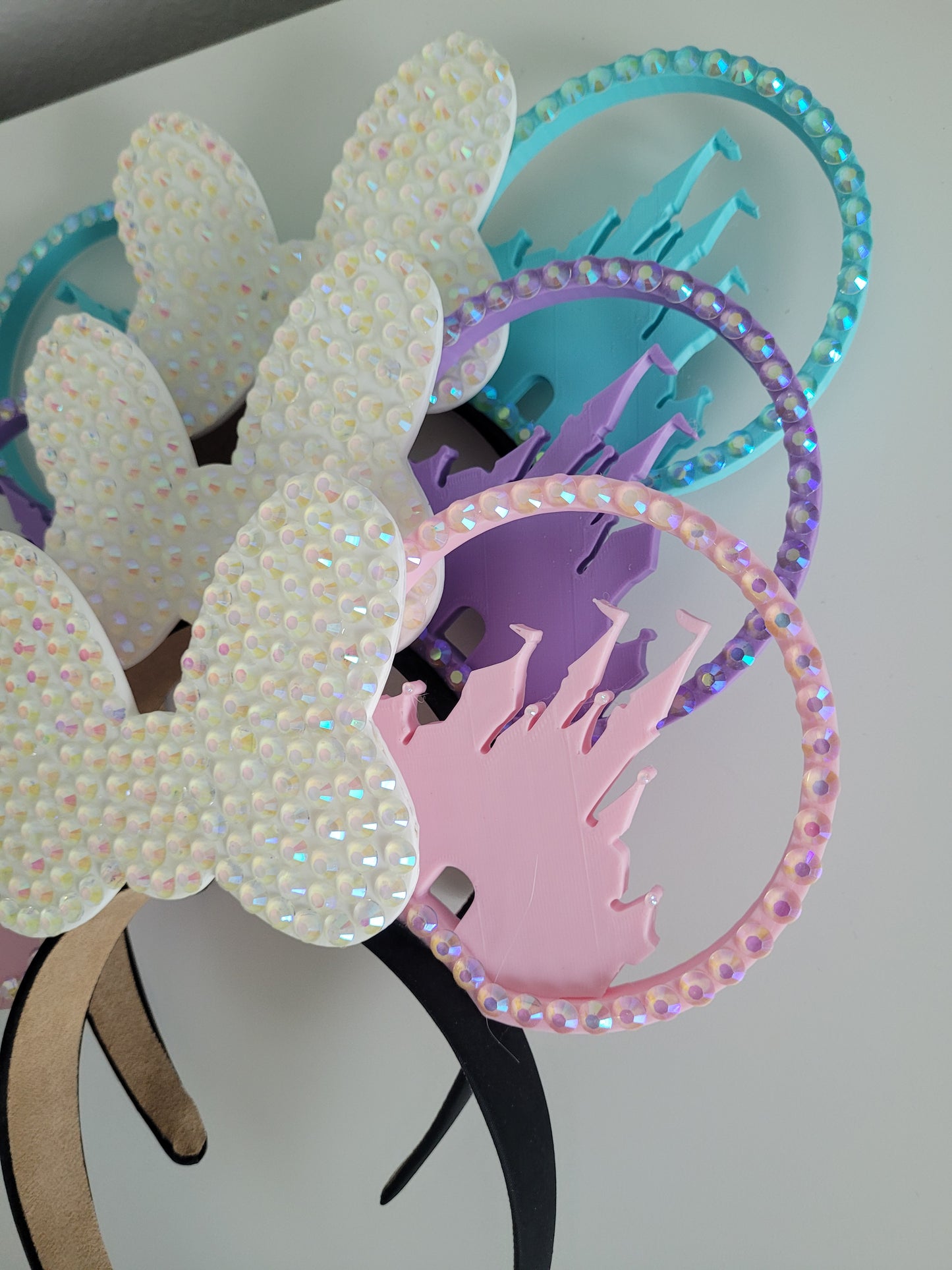 3D Iridescent Rhinestone Sparkle Crystal Castle Bow Ears, Kingdom Mouse Ear Headband