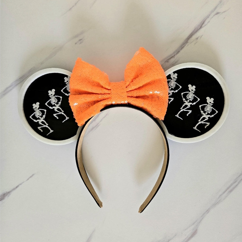 Neon Glow Skeleton Dance Ears, 3D Printed Mouse Skeleton Glow in the Dark Halloween Party Ears