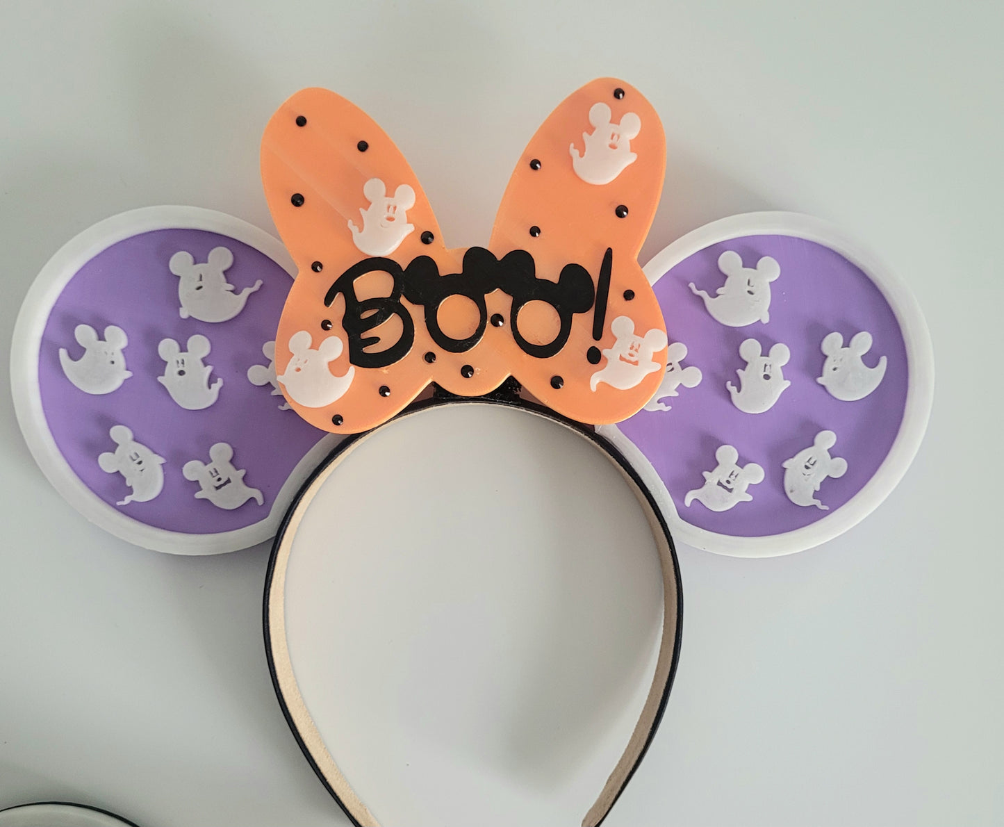 All Happy Haunts Halloween Not So Scary Ghouls, 3D Printed BOO! Ghost Mouse Ears Glow-In-The-Dark Headband