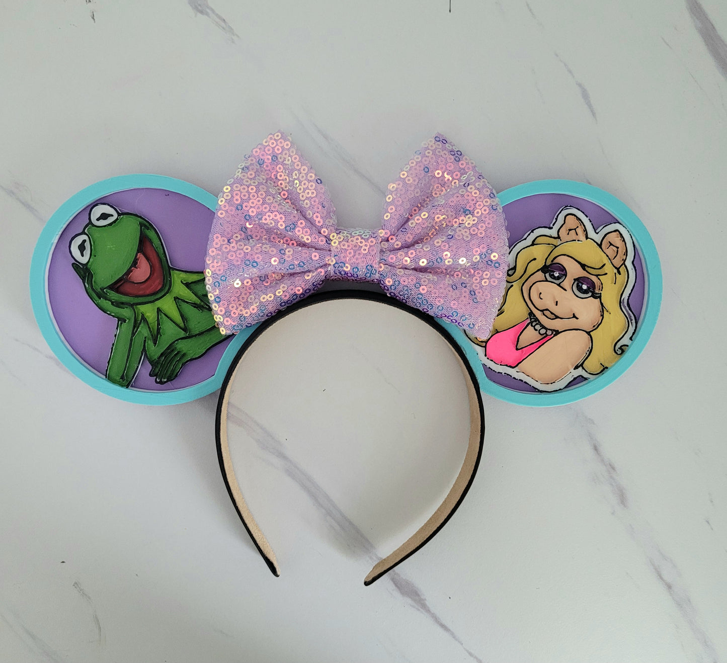 Retro Kermit and Piggy Muppet Vision Forever Ears, 3D Printed Miss Piggy Muppets Mouse Ears