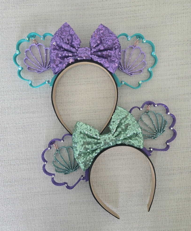 Rhinestone Dangling Mermaid Shell Ears, 3D Printed Mouse Ears